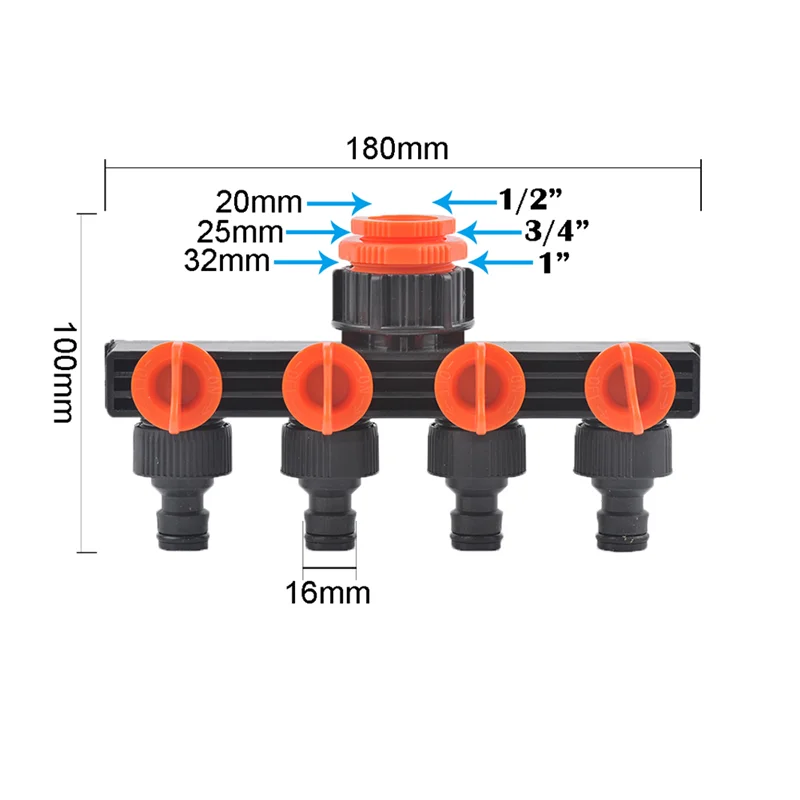 4 Way Hose Splitters For Automatic Watering Water Pipe Linker Timer Faucet Divider