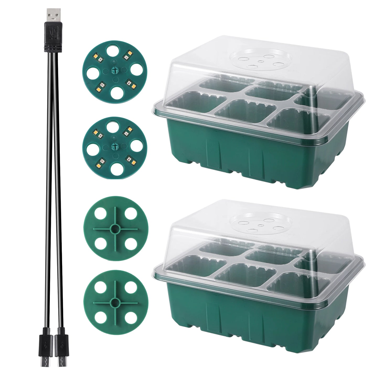 Seed Starter Trays with Grow Light, Seeding Starter Kits with Humidity Domes Cover, Indoor Gardening Plant Germination Trays