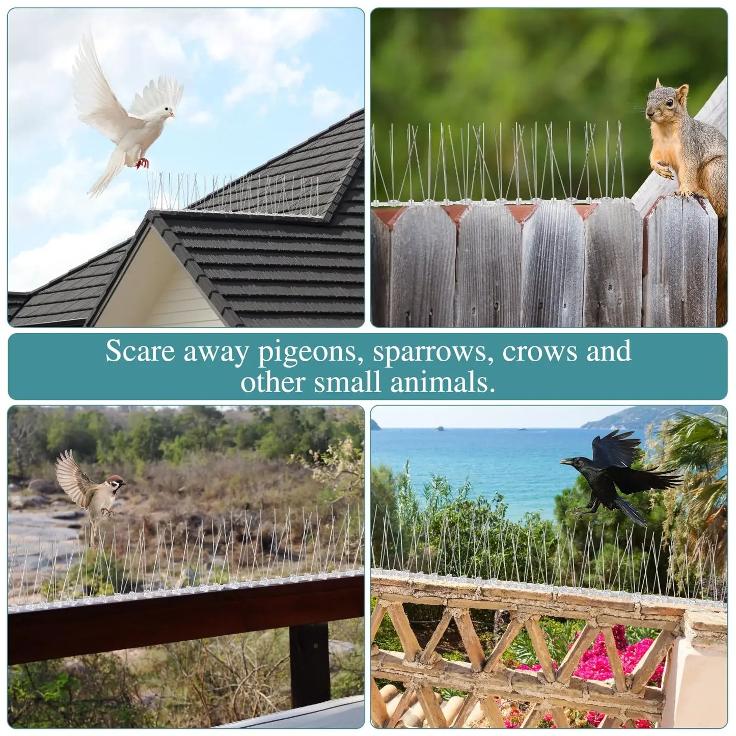 12Pcs Pigeon Spikes Stainless Steel Bird Repeller Set Deterrent Anti Bird Pigeon Squirrel Cats Repellent for Garden Fence Roof