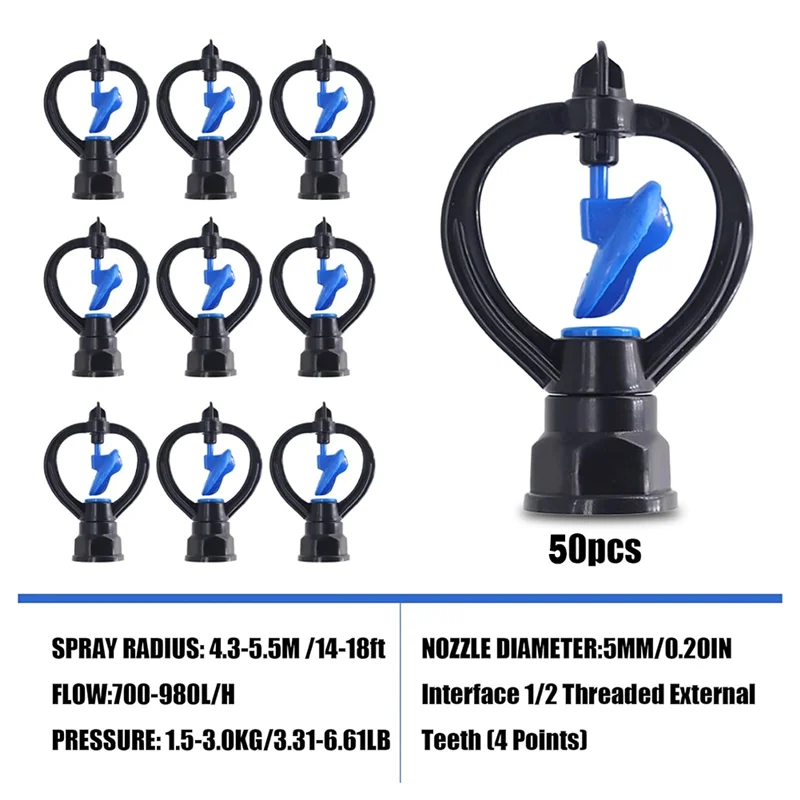 BAAG-50PCS Butterfly Sprinkler Automatic External Wire Impeller Nozzle 360 Degree Automatic Rotation Sprinkler Irrigation