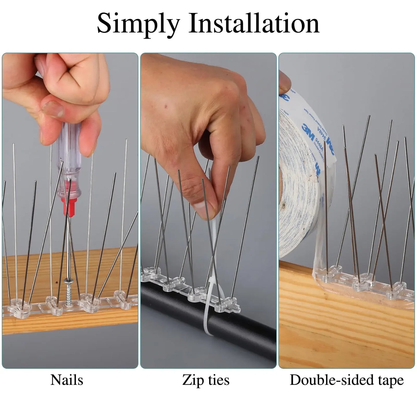 12Pcs Pigeon Spikes Stainless Steel Bird Repeller Set Deterrent Anti Bird Pigeon Squirrel Cats Repellent for Garden Fence Roof