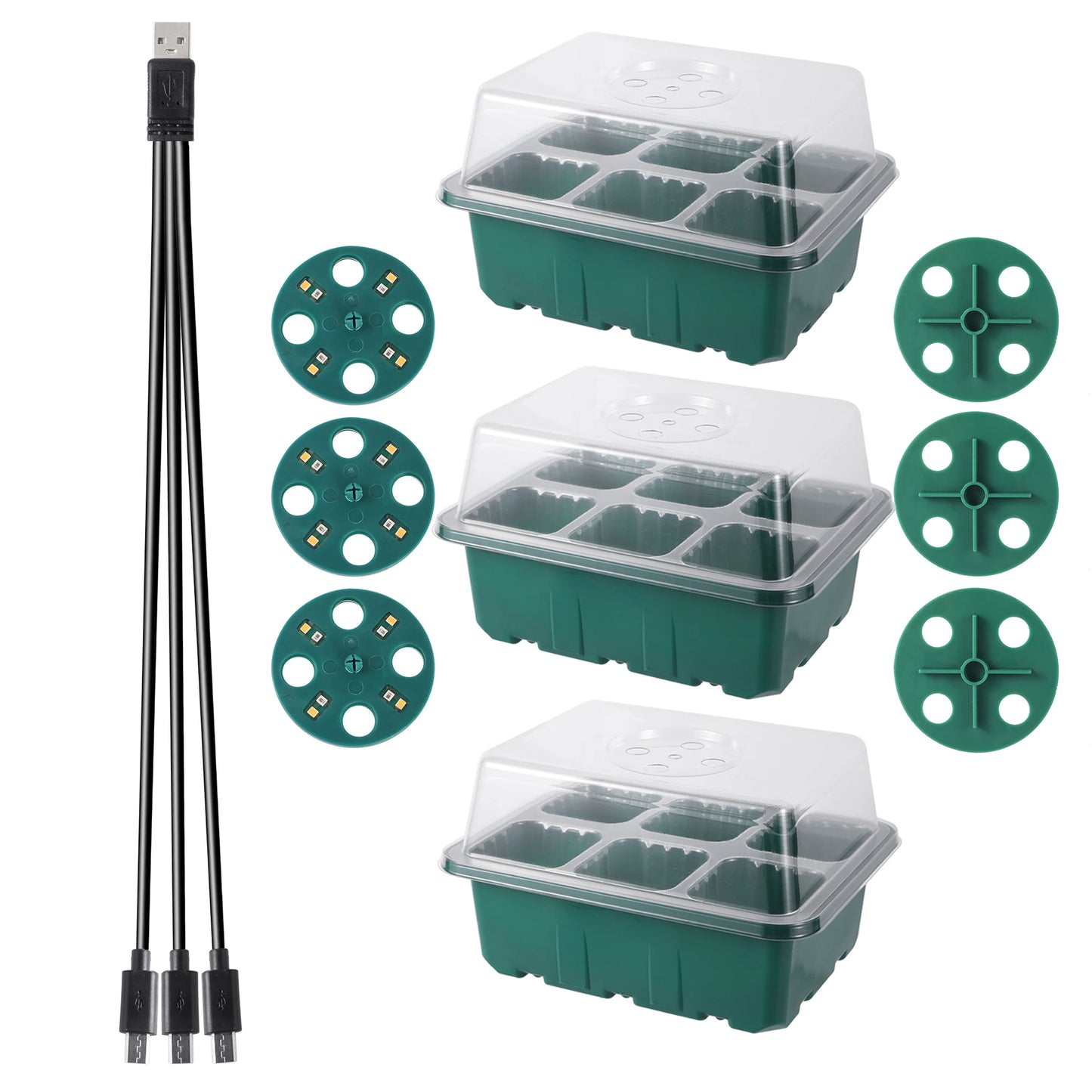 Seed Starter Trays with Grow Light, Seeding Starter Kits with Humidity Domes Cover, Indoor Gardening Plant Germination Trays