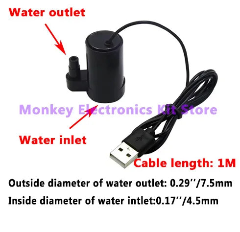 1pcs DC 3-5V USB Micro Submersible Mini Low Noise Brushless Water Pump for Aquariums Fish Tank Pond Fountain Hydroponics Garden