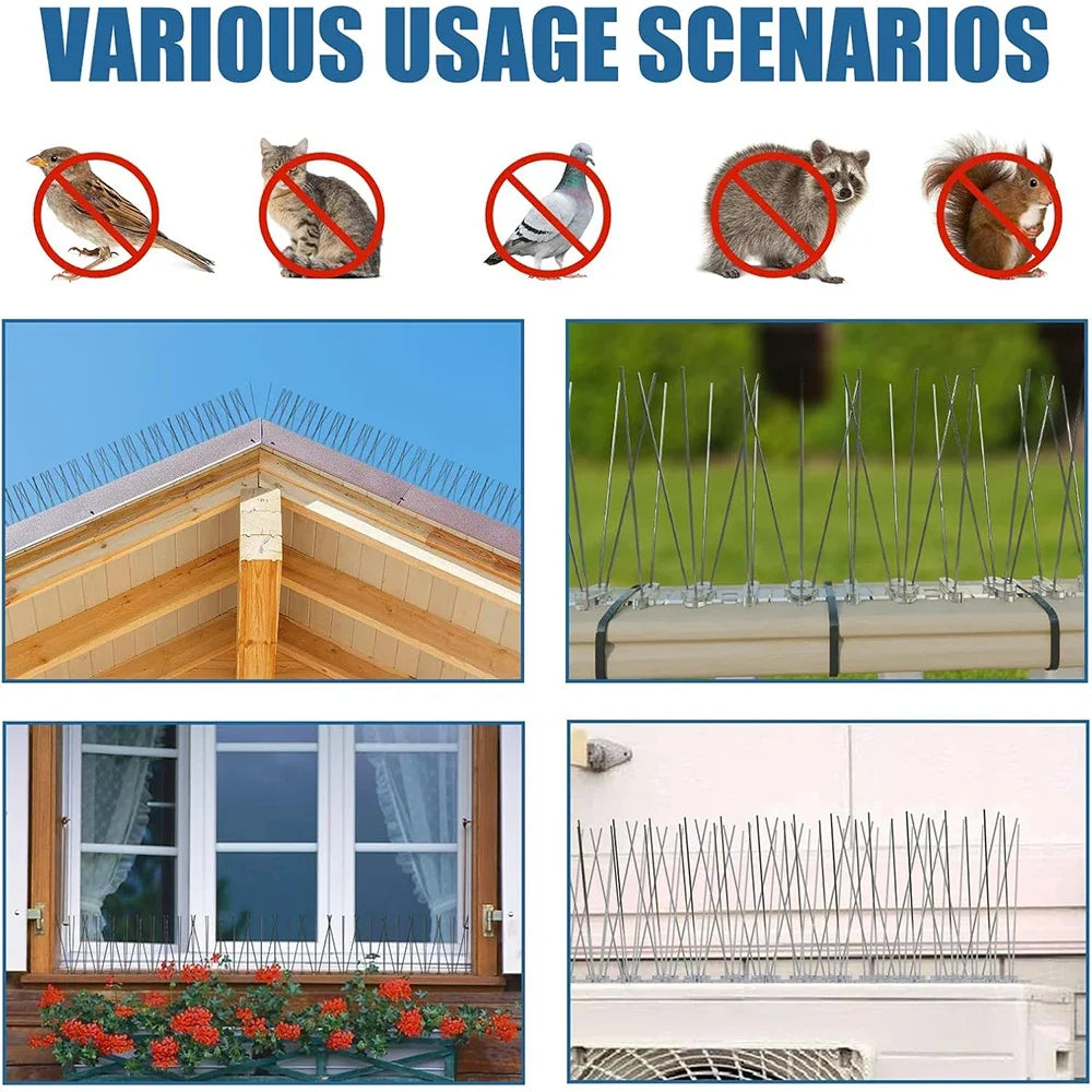 12Pcs Pigeon Spikes Stainless Steel Bird Repeller Set Deterrent Anti Bird Pigeon Squirrel Cats Repellent for Garden Fence Roof
