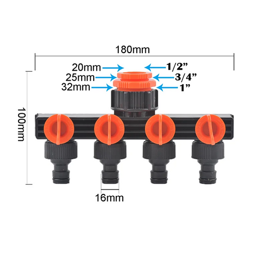 4 Way Hose Splitters For Automatic Watering Water Pipe Linker Timer Faucet Divider