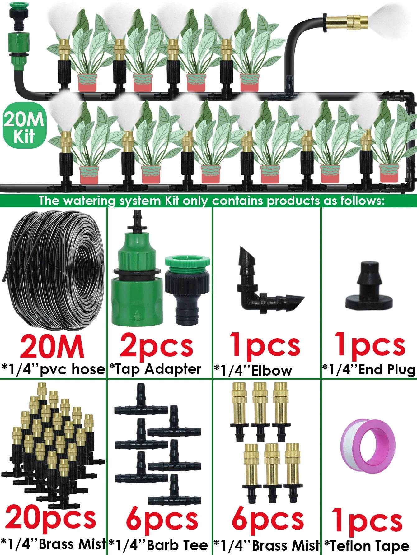 KESLA Greenhouse 5-30M Outdoor 1/4 Brass Atomizer Misting Cooling System Garden Irrigation Watering Nozzles 4/7mm Hose for Patio