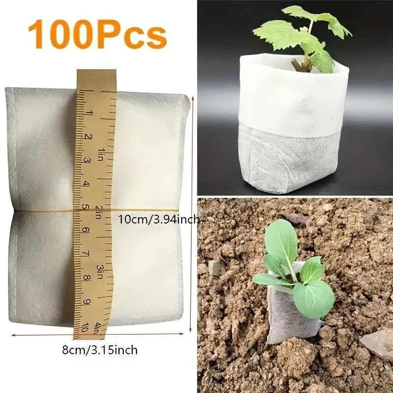 8x10cm 100pcs Biodegradable Seed Nursery Bags, Non-Woven Plants GrowBags, Fabric Seedling Pots Plants Pouch, Home Garden Supply