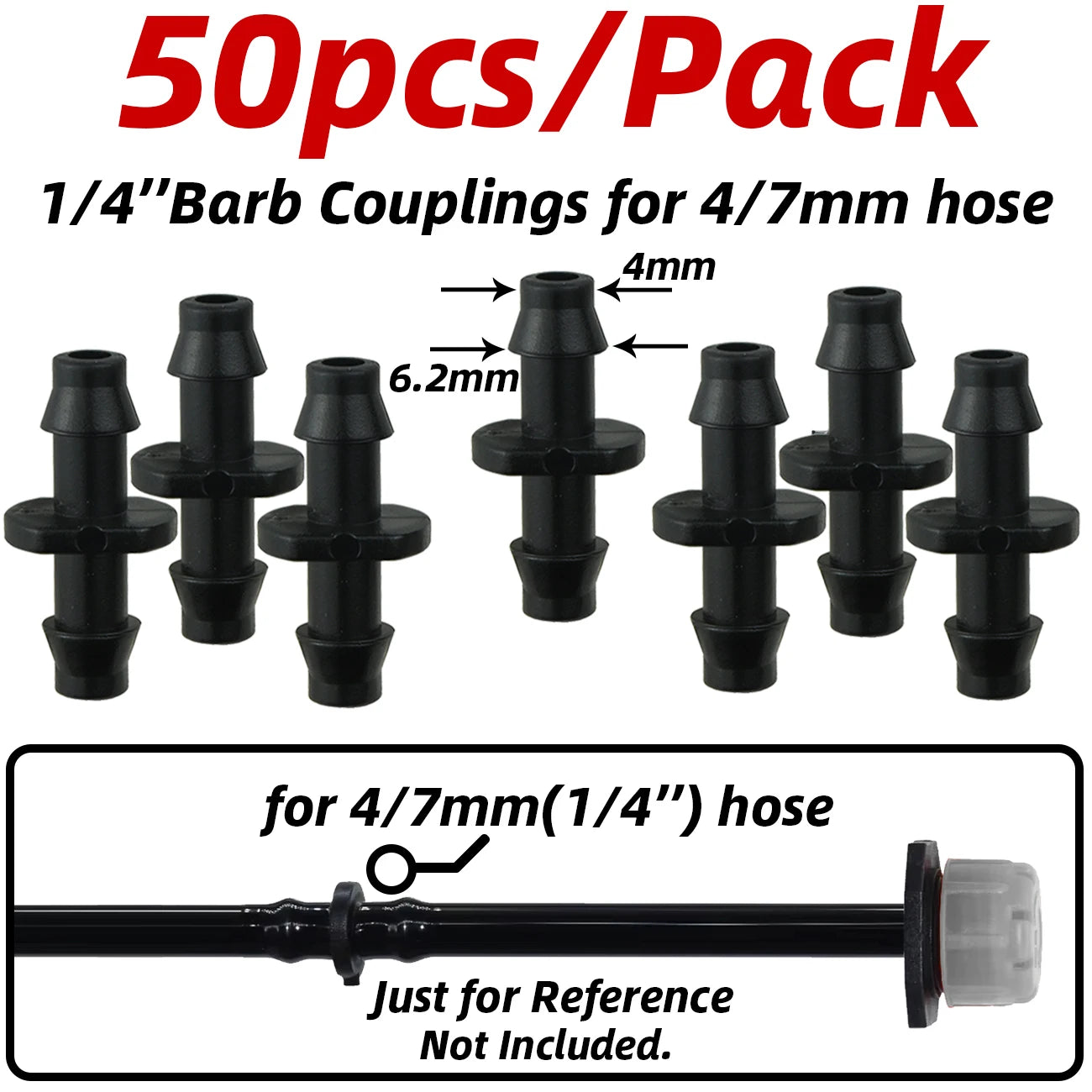 50pcs Barbed Connectors Irrigation Fittings Drip Irrigation Barbed Connectors 4/7mm Tubing Fittings for Flower Pot Garden Lawn 5