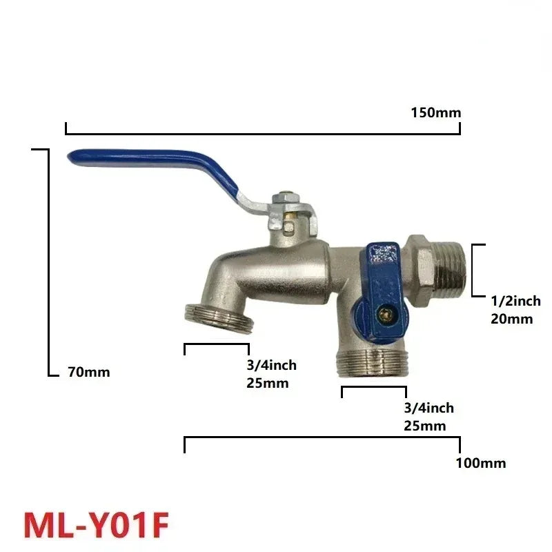 1/2''Zinc Alloy Faucet Water Splitter Water Connection Adapter Outdoor Switch Garden Irrigation Pipe Connector Faucet