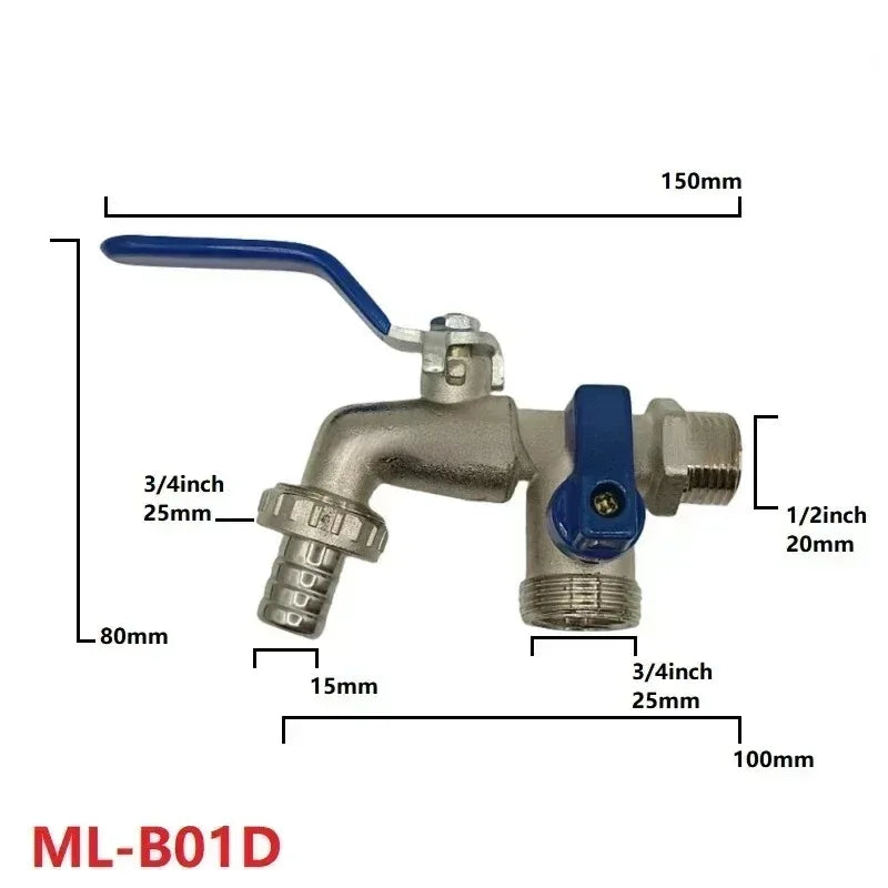 1/2''Zinc Alloy Faucet Water Splitter Water Connection Adapter Outdoor Switch Garden Irrigation Pipe Connector Faucet