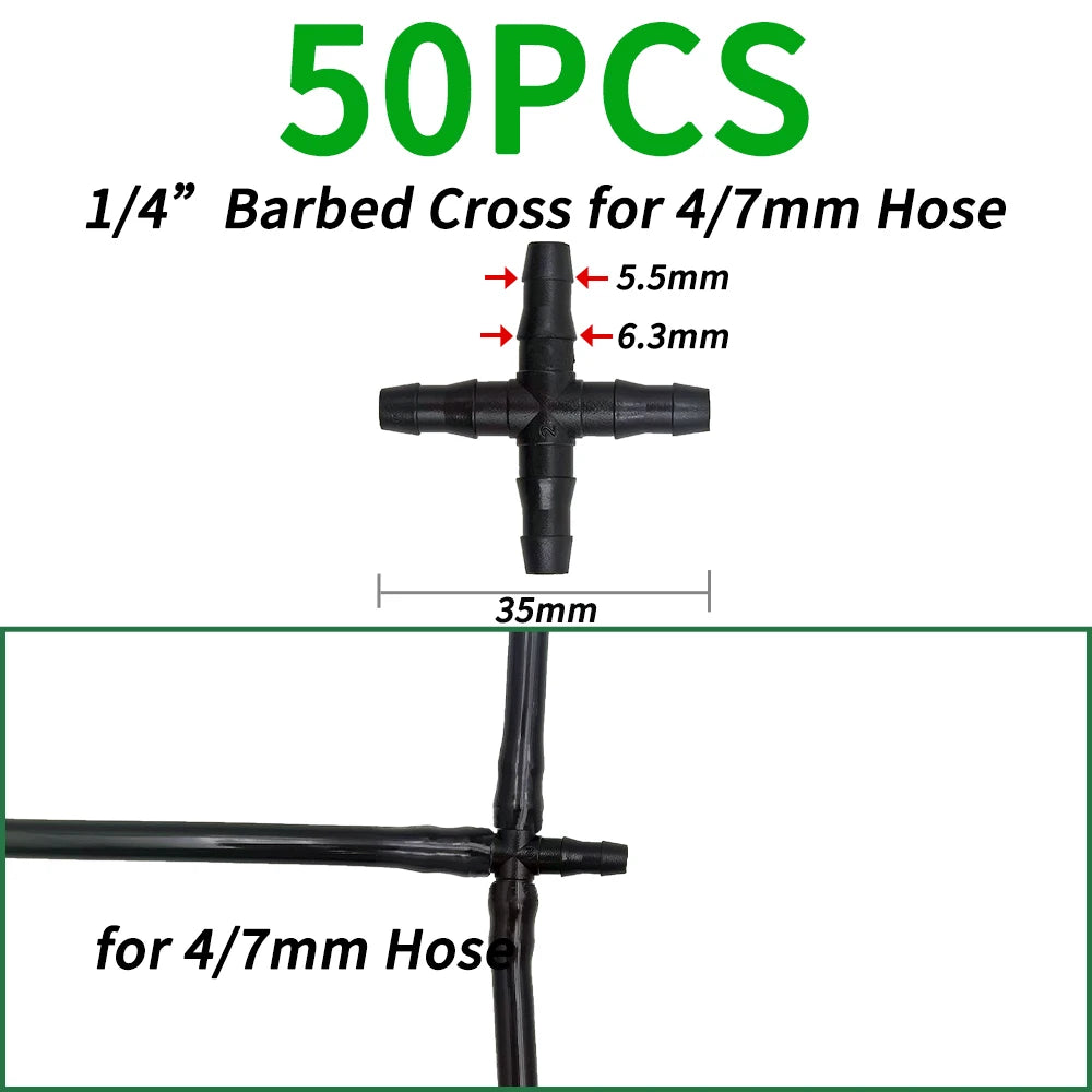 50pcs Barbed Connectors Irrigation Fittings Drip Irrigation Barbed Connectors 4/7mm Tubing Fittings for Flower Pot Garden Lawn 5