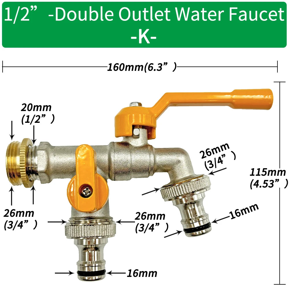 Garden Hose Brass Tap Faucet Adapter 1/2'' IBC Water Tank Connector 2-Way 1-Way Irrigation Joint Replacement Fitting Ball Valve