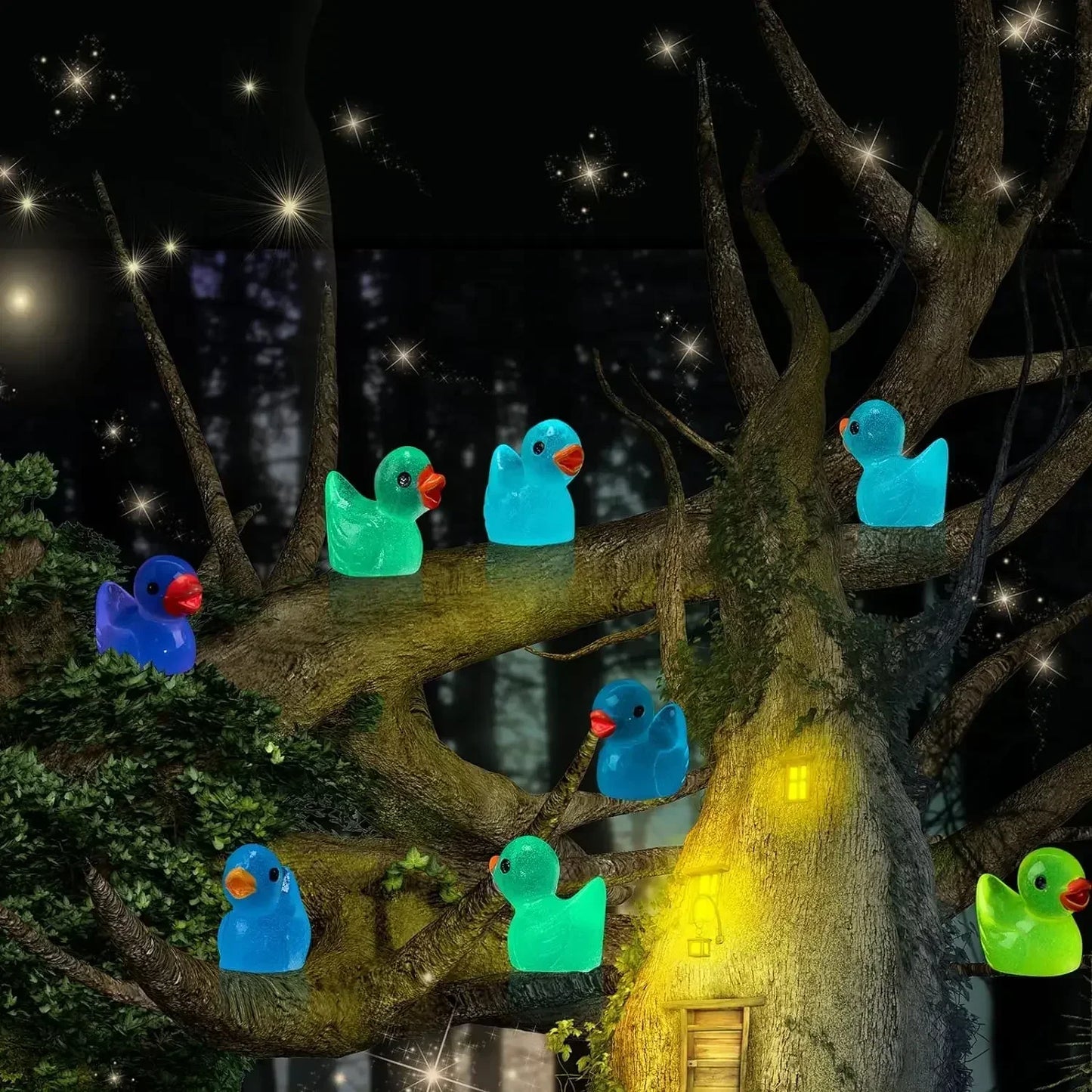 500-50pcs Luminous Mini Ducks Moss Microlandscape Miniature Duck Figurines Fairy Garden Access Home Decor Glow in The Dark