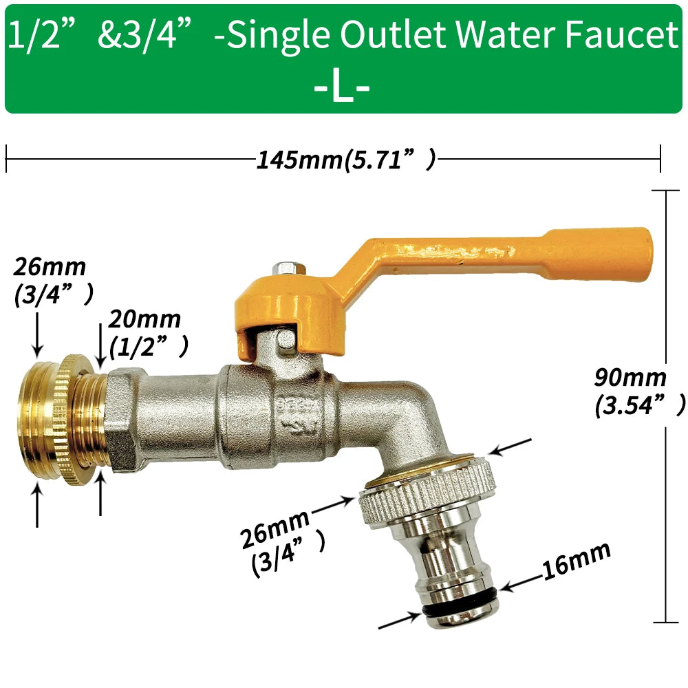 Garden Hose Brass Tap Faucet Adapter 1/2'' IBC Water Tank Connector 2-Way 1-Way Irrigation Joint Replacement Fitting Ball Valve