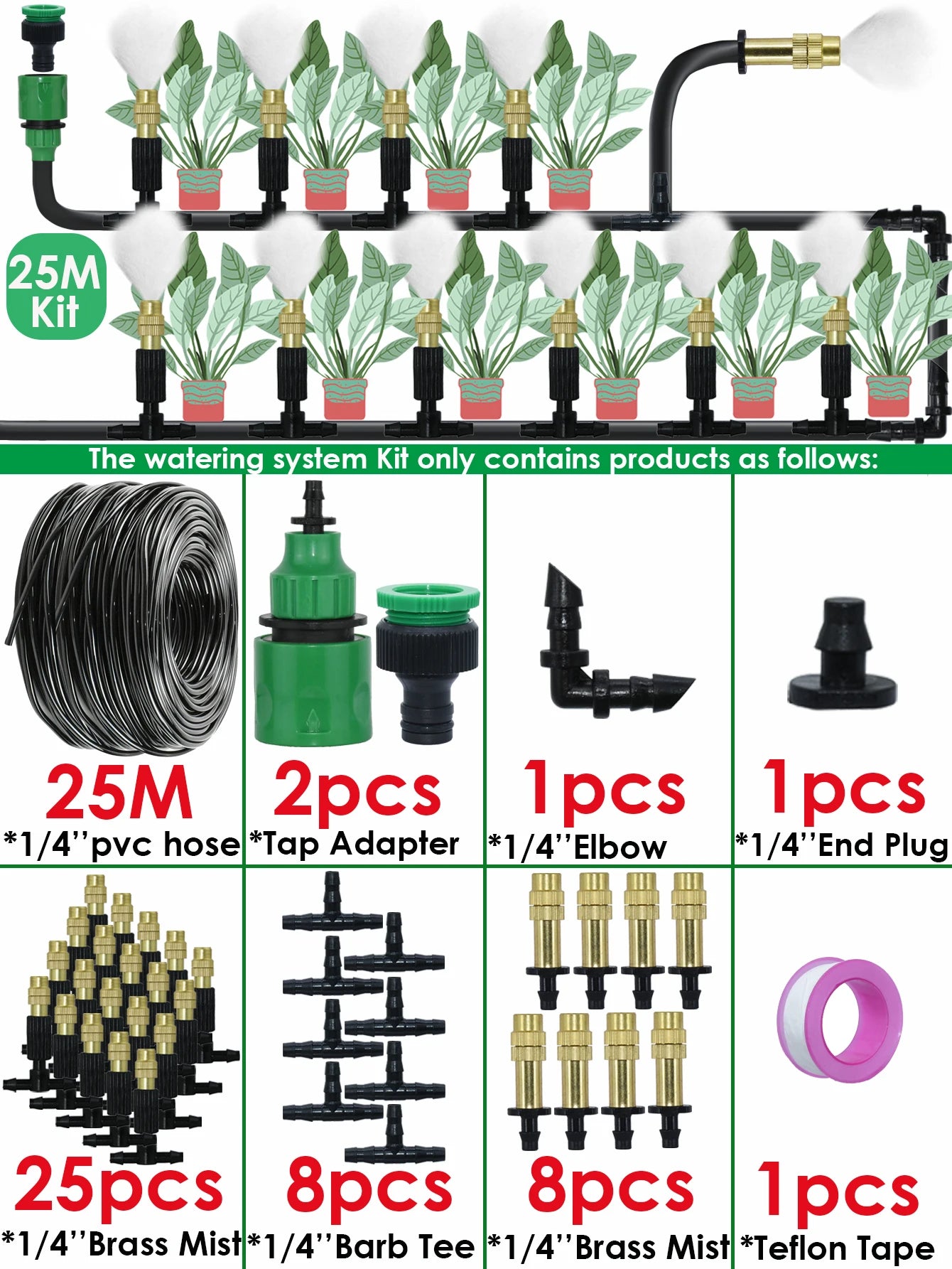 KESLA Greenhouse 5-30M Outdoor 1/4 Brass Atomizer Misting Cooling System Garden Irrigation Watering Nozzles 4/7mm Hose for Patio