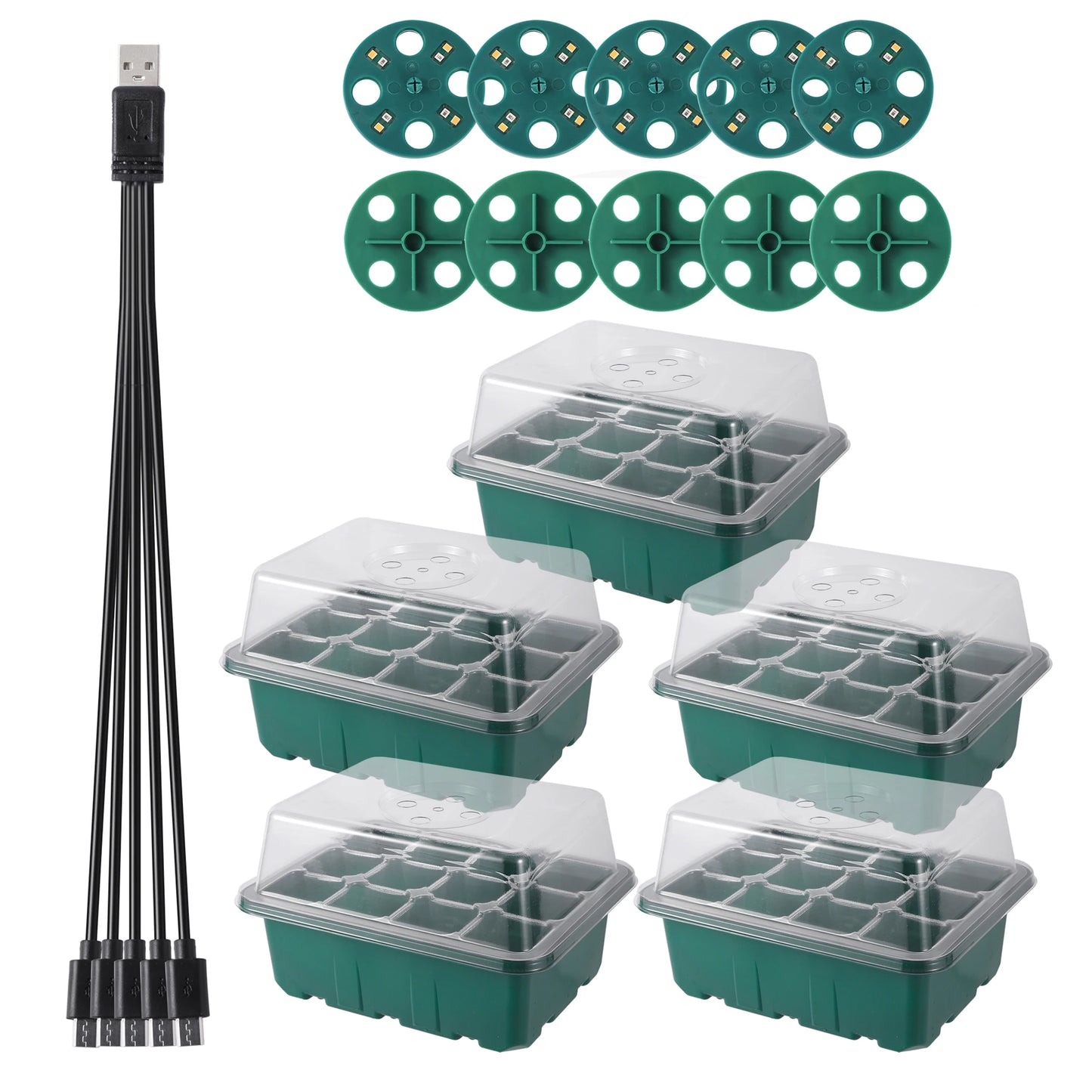 Seed Starter Trays with Grow Light, Seeding Starter Kits with Humidity Domes Cover, Indoor Gardening Plant Germination Trays
