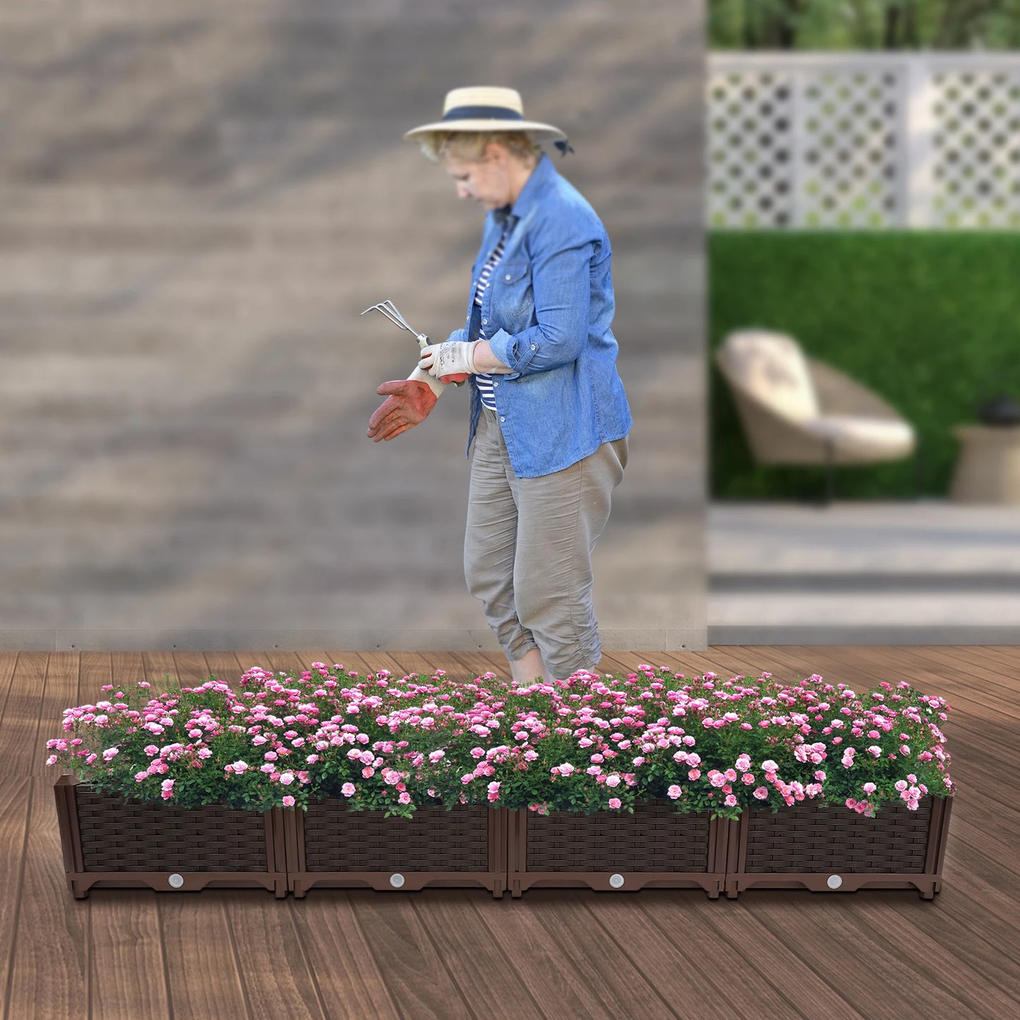156cm Garden Planter Box with Waterproof Features, Adjustable Shelf, and Tubes for Plant Growth and Flower Cultivation