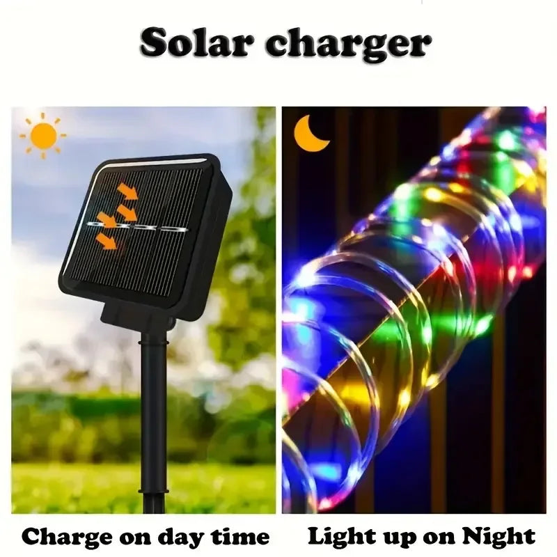 7M/12M Outdoor Solar LED Tube Rope String Light Garden Waterproof Strip Lights For Christmas Decoration Wedding Fence Fairy Lamp