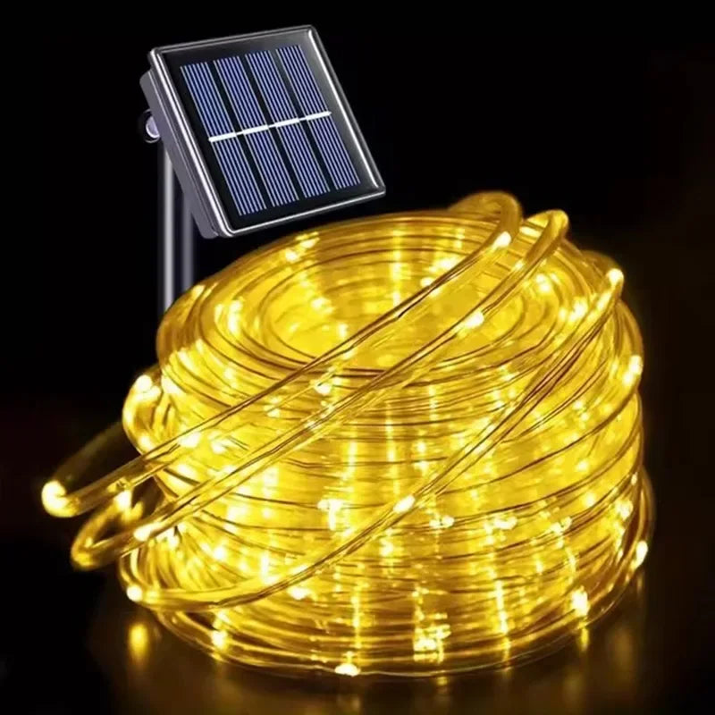 7M/12M Outdoor Solar LED Tube Rope String Light Garden Waterproof Strip Lights For Christmas Decoration Wedding Fence Fairy Lamp