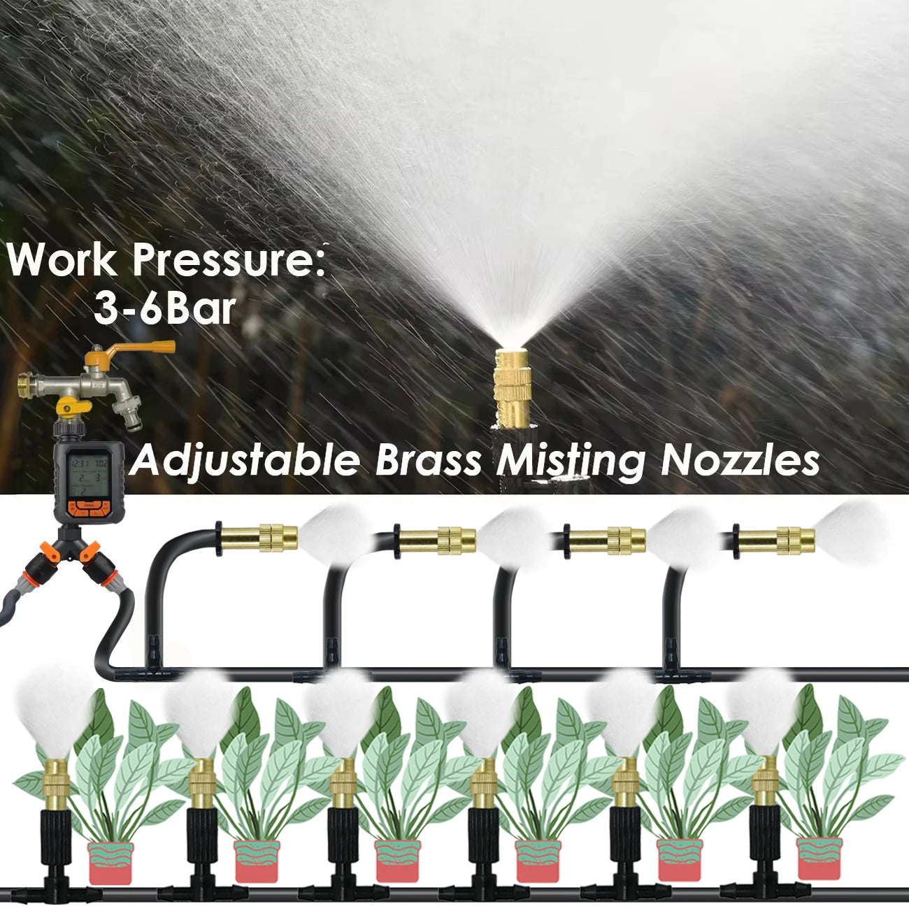 KESLA Greenhouse 5-30M Outdoor 1/4 Brass Atomizer Misting Cooling System Garden Irrigation Watering Nozzles 4/7mm Hose for Patio