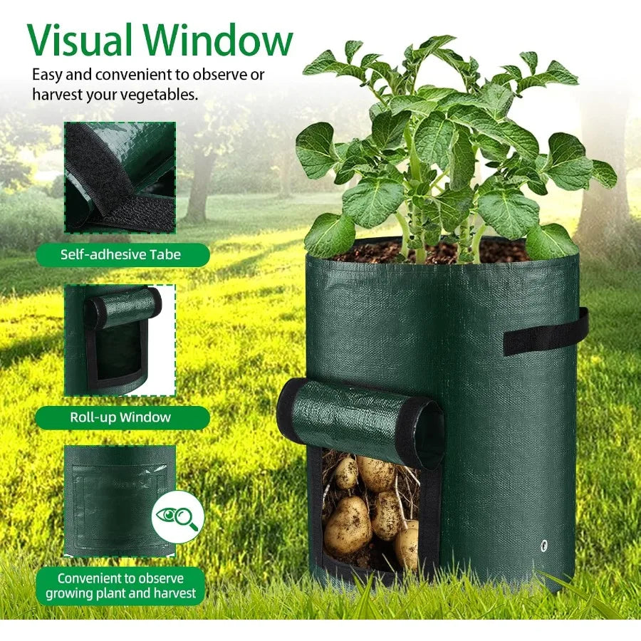 10 Gallon 3Pack Potato Grow Bags Heavy Duty PE Fabric Pots with