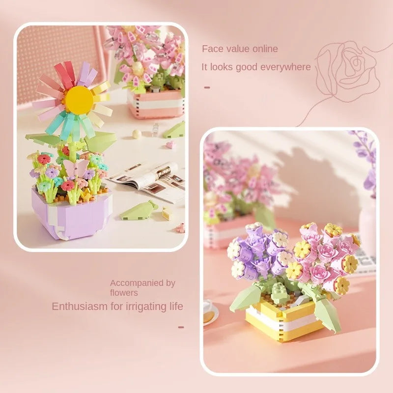 Flower Succulents Building Blocks Everlasting Flower Bonsai Tree Gardens Romantic Bricks DIY Potted Plants Model Kids Kits Toys