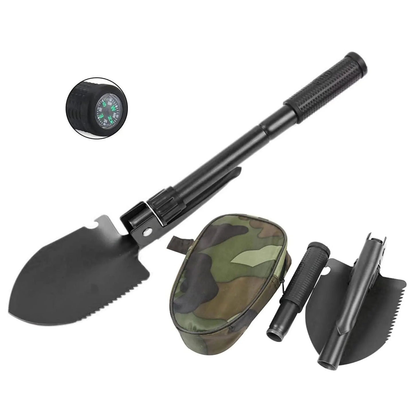 Military Small Folding Camping Shovel, Mini Compact Pickaxe with Carrying Pouch for Gardening, Off Road, Hunting, Car Emergency