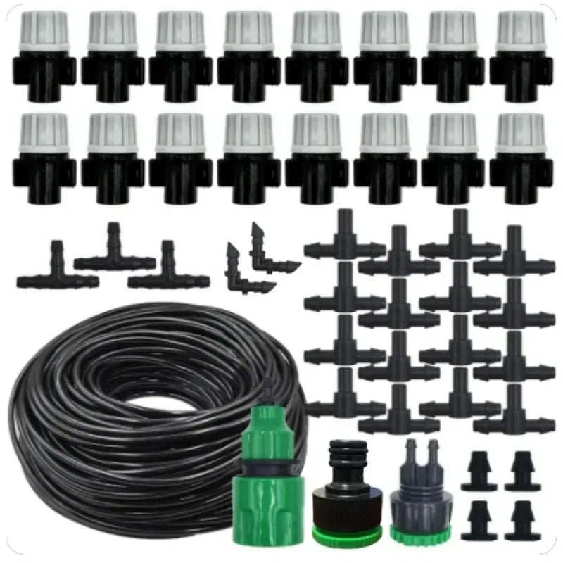 10-20M Automatic Watering Irrigation System Portable Misting Fog Nozzles Garden Hose Spray Head W/ 4/7mm Tee Connector for Patio