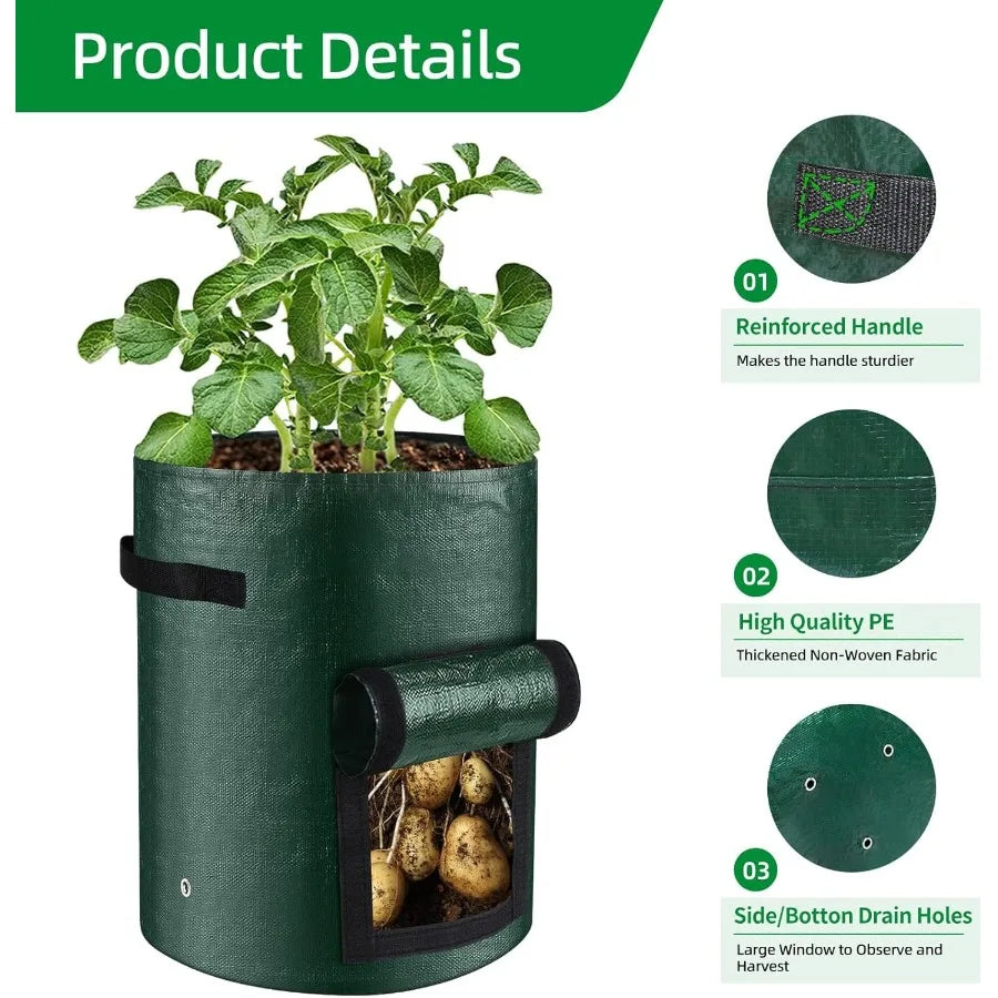 10 Gallon 3Pack Potato Grow Bags Heavy Duty PE Fabric Pots with