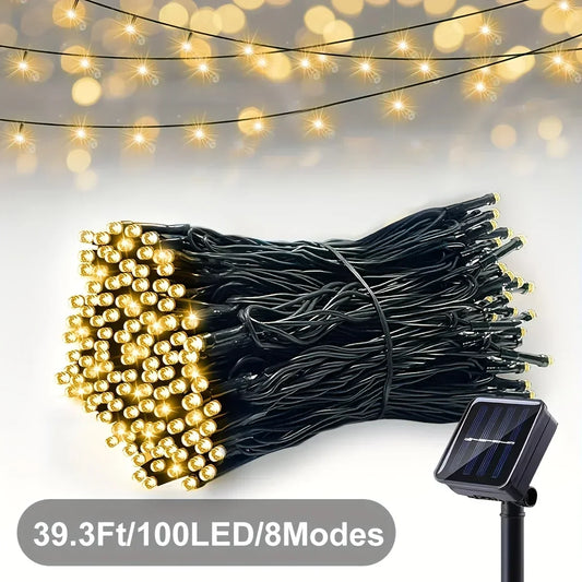 50/100 LEDs Solar Twinkling Fairy Lights 8 Modes LED String Lights Outdoor 23/39FT for Garden Party Decoration Ambient Lighting