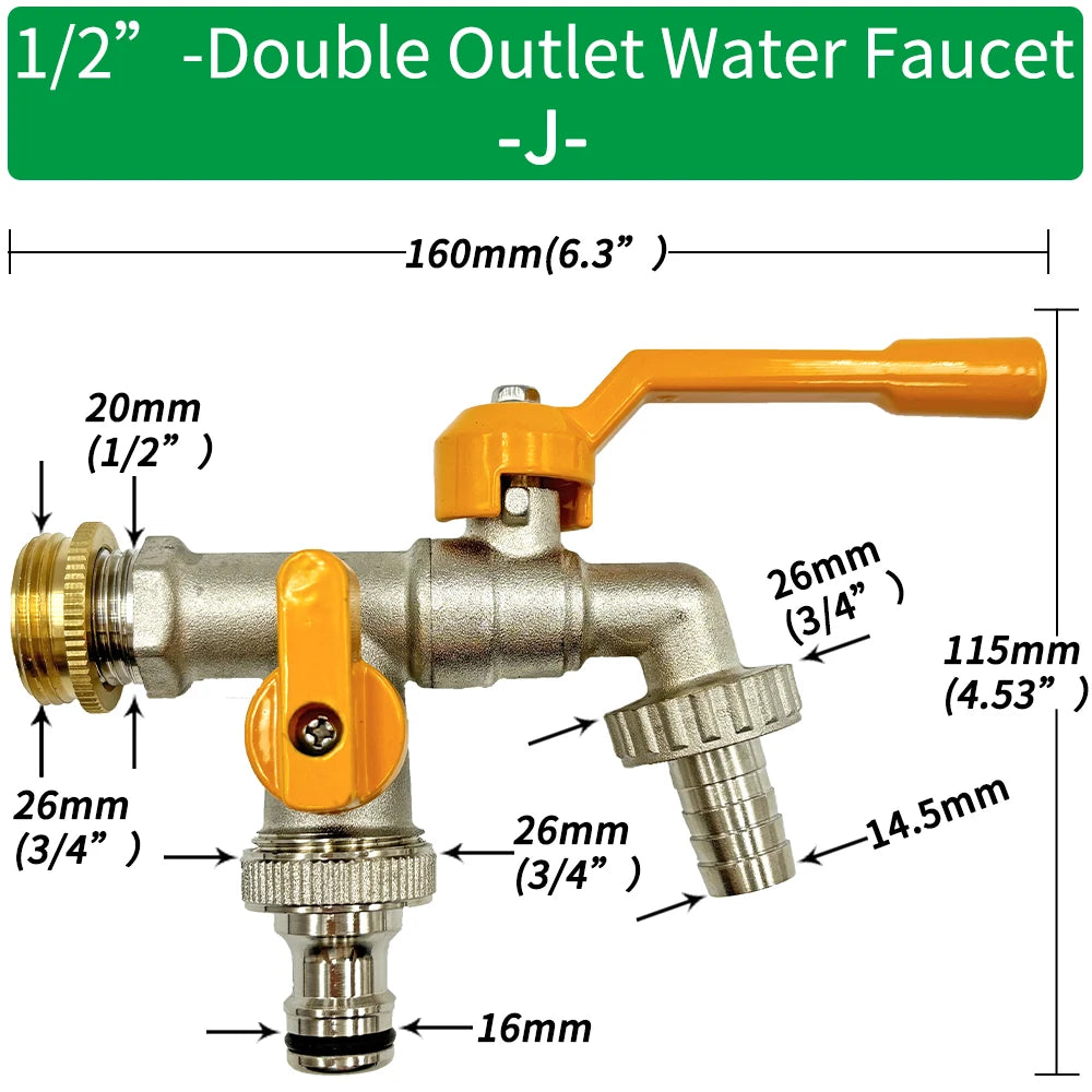 Garden Hose Brass Tap Faucet Adapter 1/2'' IBC Water Tank Connector 2-Way 1-Way Irrigation Joint Replacement Fitting Ball Valve