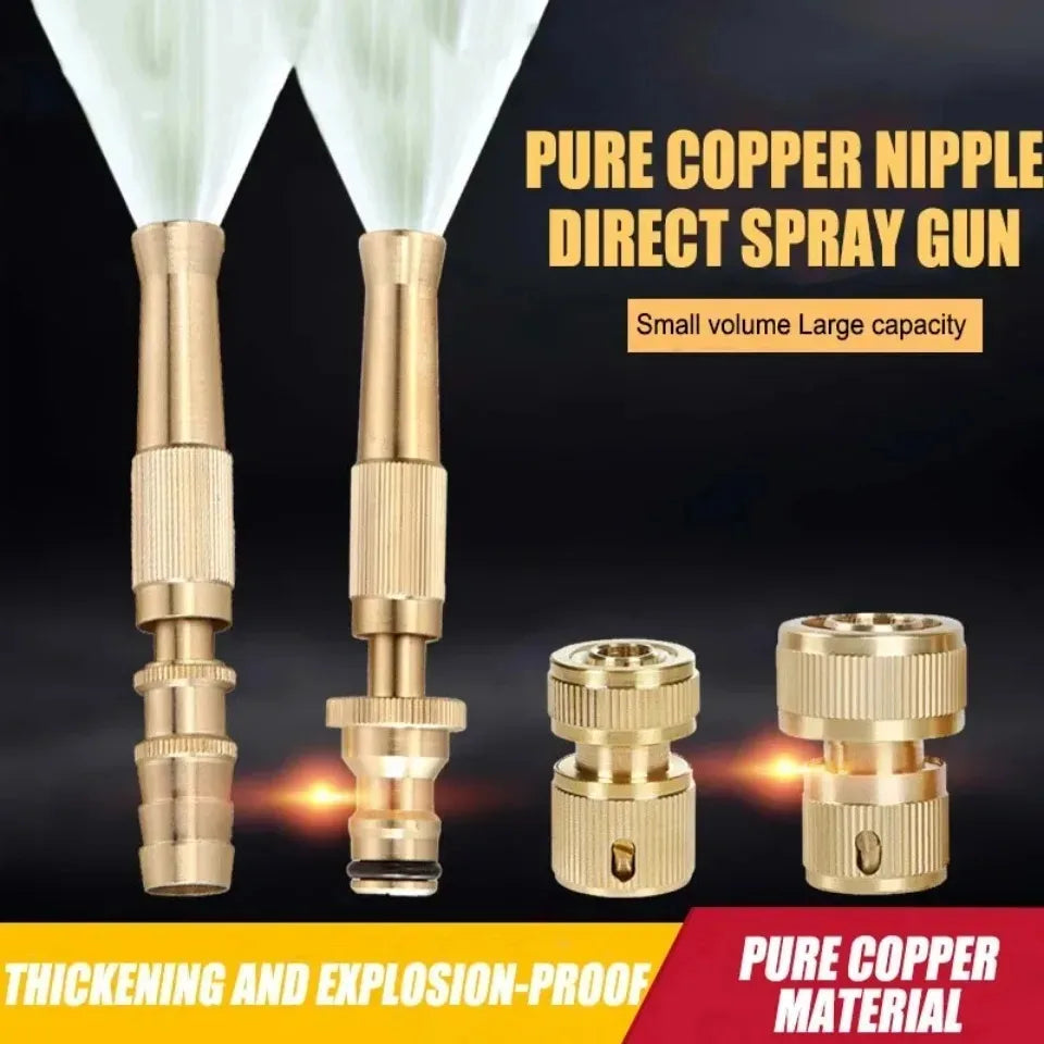 Spray Nozzle Water Gun Brass High Pressure Direct Spray Sprinkler Quick Connector Home Garden Hose Adjustable Gun