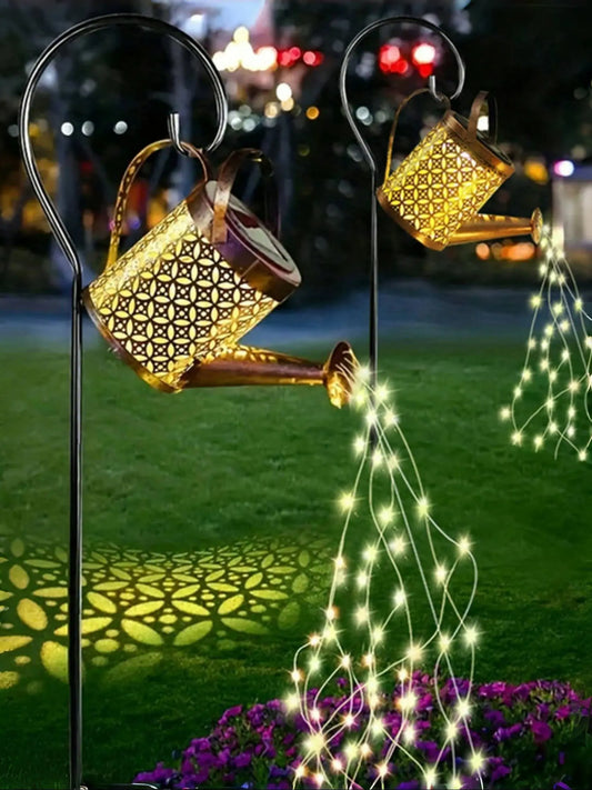 1pc Solar Watering Can With Lights Solar Lanterns Outdoor Hanging Waterproof Garden Decor Flash Warm Light