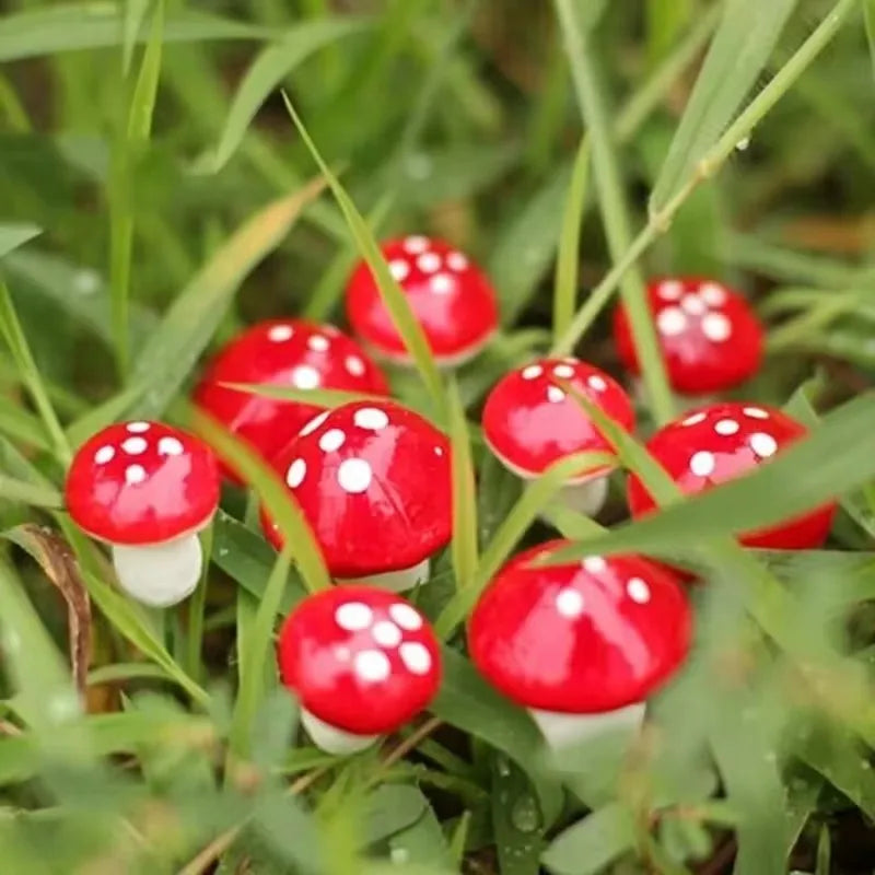100/50/10pcs Mini Mushroom Miniatures Fairy Garden Moss Terrarium Resin Crafts Decorations Artificial Stakes Craft