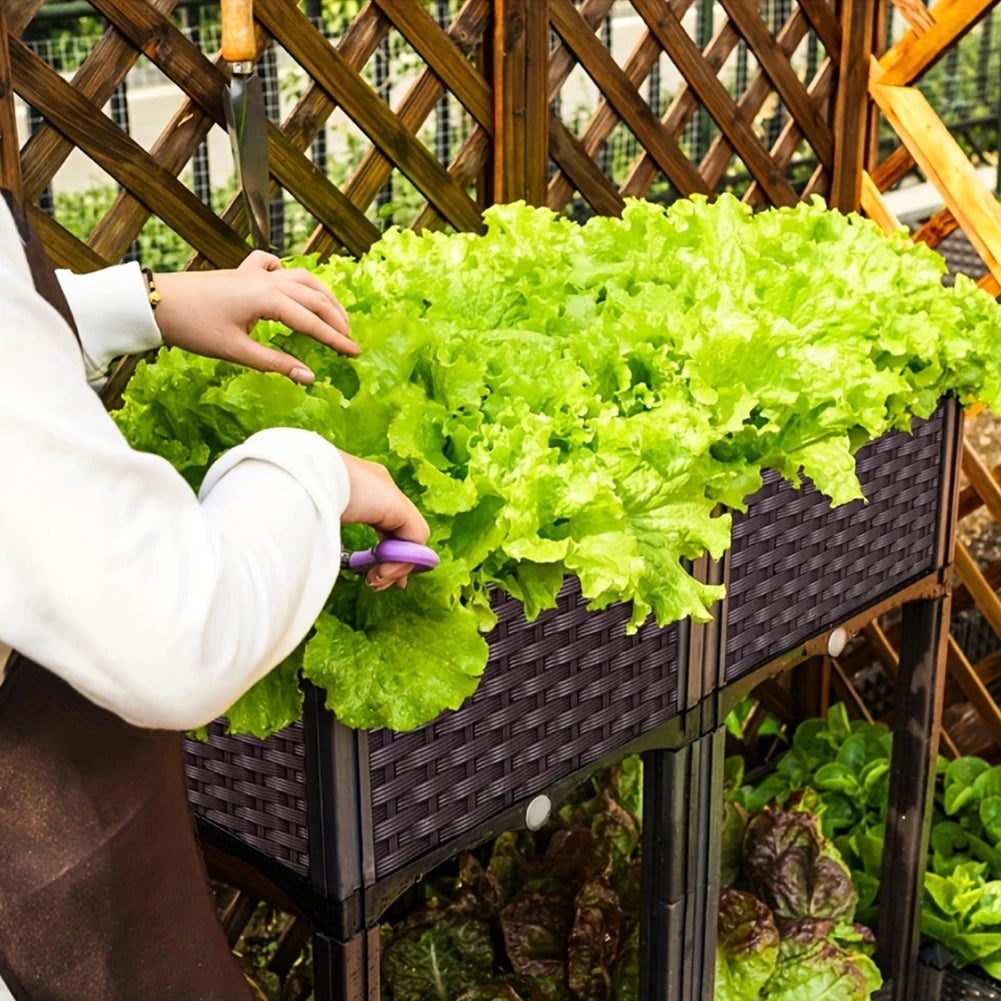 Plastic Raised Garden Bed with Legs Raised Bed W/Drainage Holes Planter Container for Vegetables Fruits Flowers Herbs