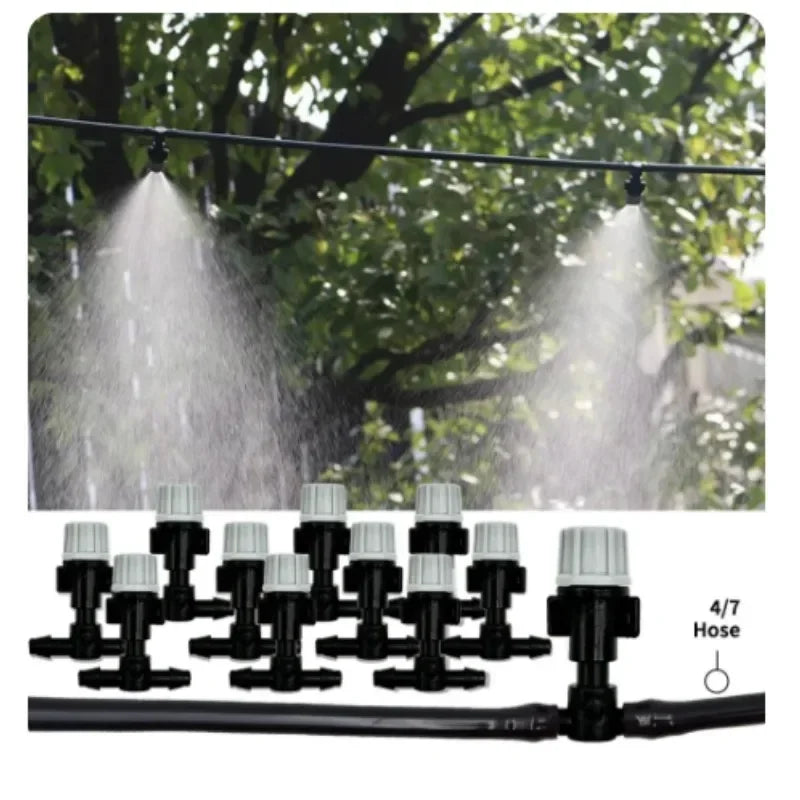10-20M Automatic Watering Irrigation System Portable Misting Fog Nozzles Garden Hose Spray Head W/ 4/7mm Tee Connector for Patio