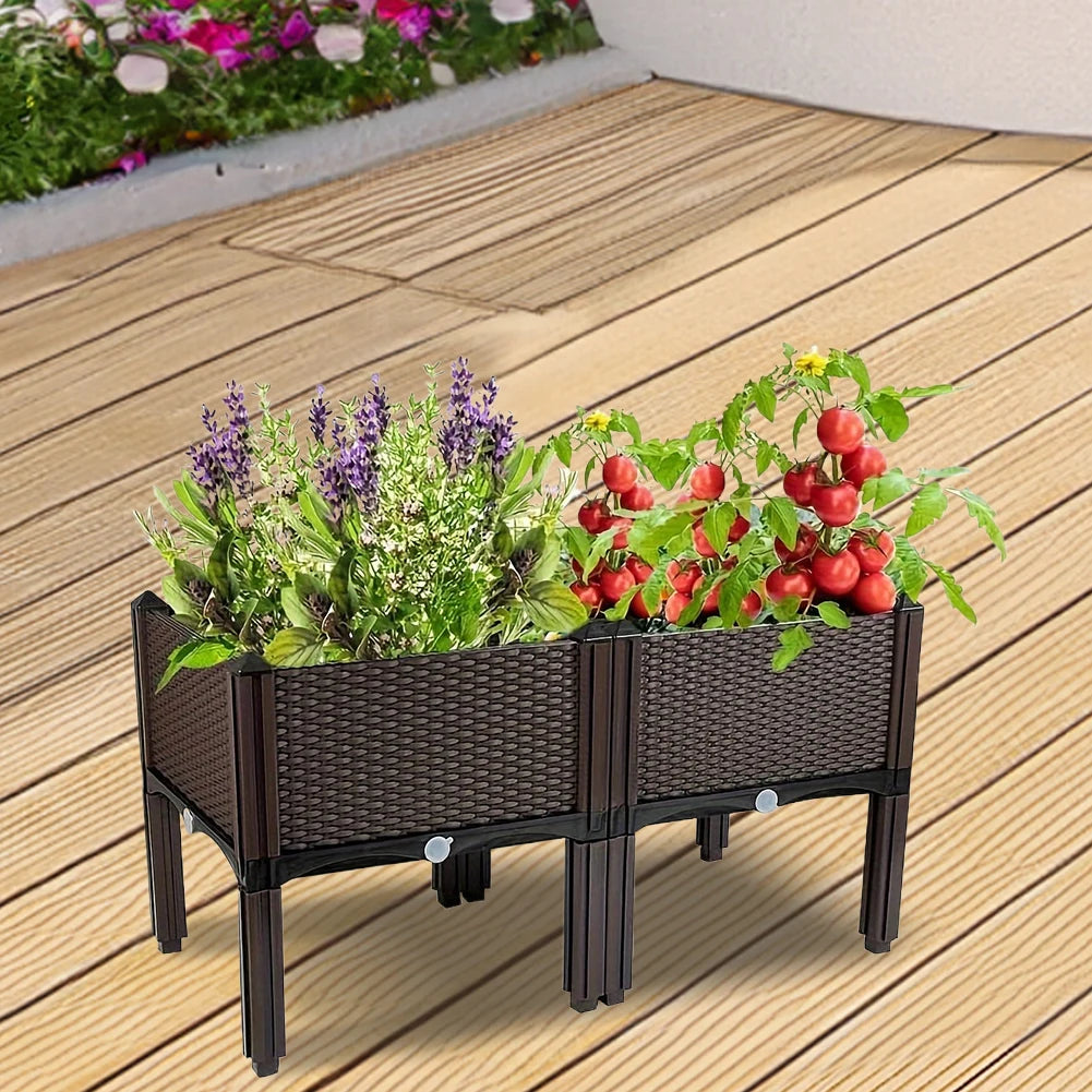 Elevated Plastic Raised Garden Bed Planter Outdoor Planters with Drain Outlet To Planting Flower Vegetable Tomato and Herb