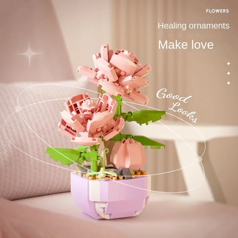 Flower Succulents Building Blocks Everlasting Flower Bonsai Tree Gardens Romantic Bricks DIY Potted Plants Model Kids Kits Toys