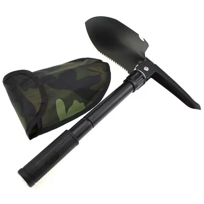 Military Small Folding Camping Shovel, Mini Compact Pickaxe with Carrying Pouch for Gardening, Off Road, Hunting, Car Emergency