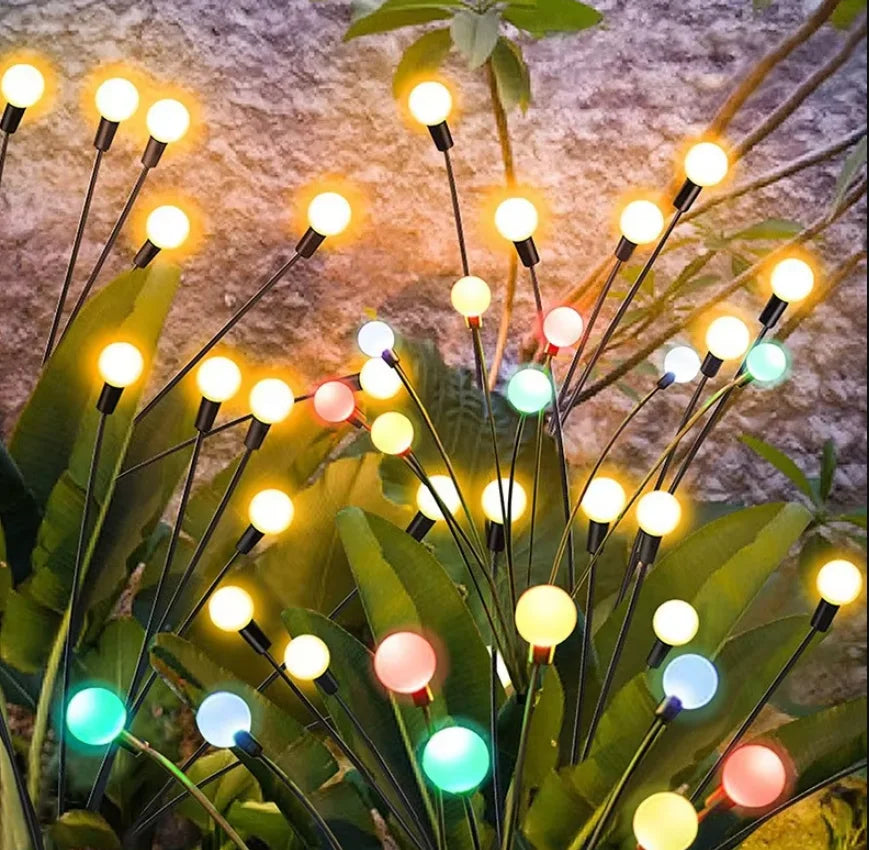 10 LED Solar Garden Lights Powered Firefly Lights Outdoor Waterproof Vibrant Garden Lights for Patio Pathway Decoration,Warm