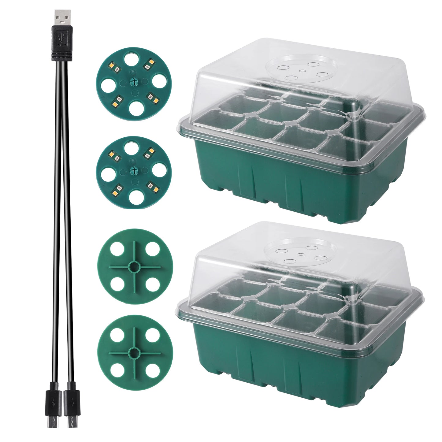Seed Starter Trays with Grow Light, Seeding Starter Kits with Humidity Domes Cover, Indoor Gardening Plant Germination Trays