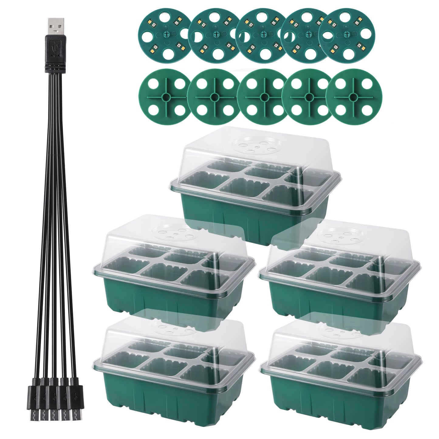 Seed Starter Trays with Grow Light, Seeding Starter Kits with Humidity Domes Cover, Indoor Gardening Plant Germination Trays