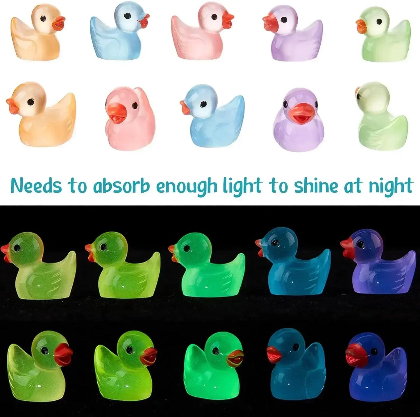 500-50pcs Luminous Mini Ducks Moss Microlandscape Miniature Duck Figurines Fairy Garden Access Home Decor Glow in The Dark