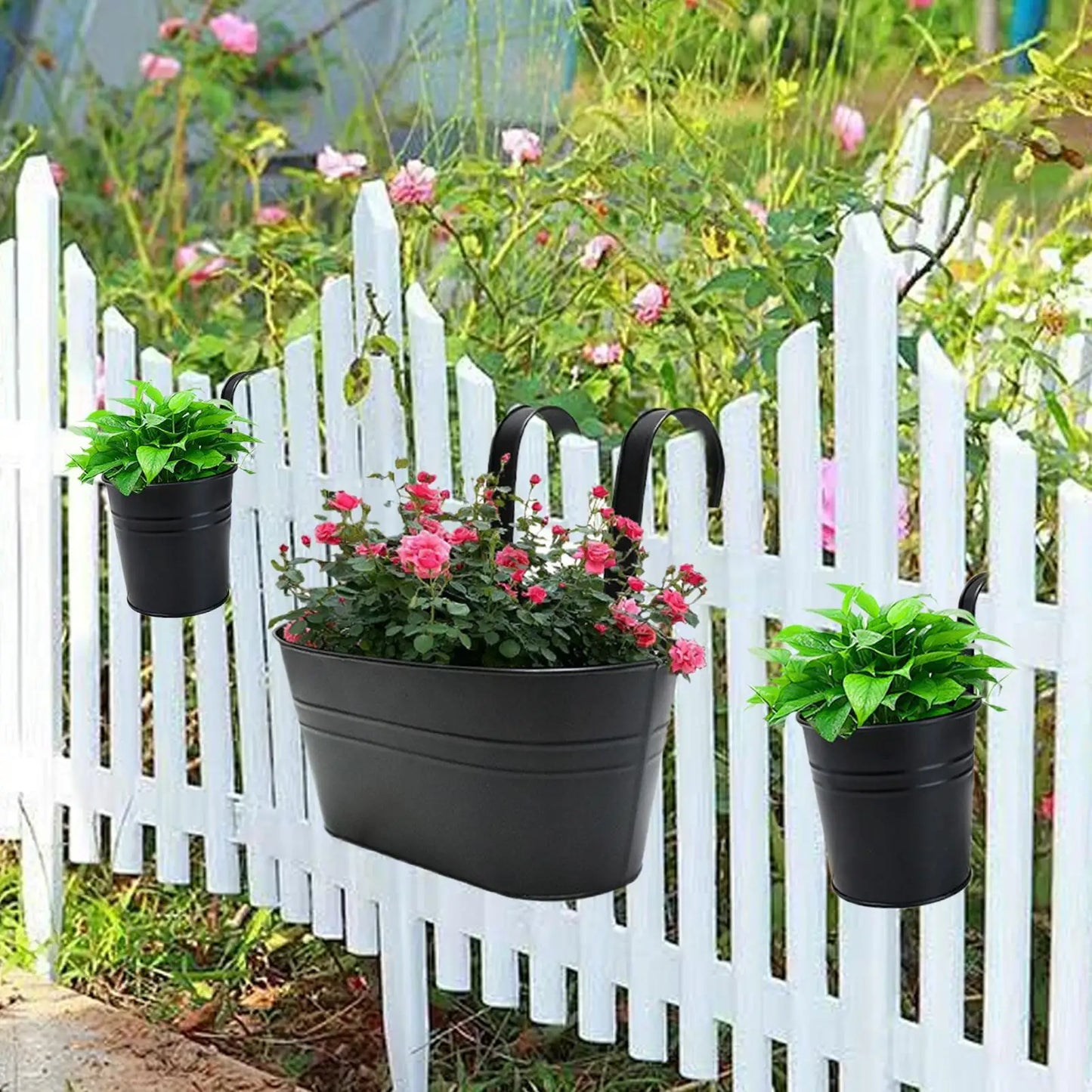 Railing Planter Box Outdoor Balcony Railing Planter Hangable Houseplant Pots Metal Flower Boxes For Outside Fence Backyard