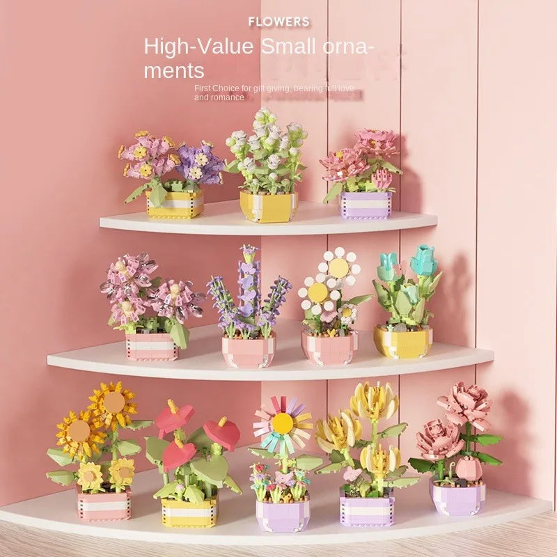 Flower Succulents Building Blocks Everlasting Flower Bonsai Tree Gardens Romantic Bricks DIY Potted Plants Model Kids Kits Toys