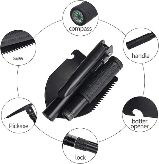 Military Small Folding Camping Shovel, Mini Compact Pickaxe with Carrying Pouch for Gardening, Off Road, Hunting, Car Emergency