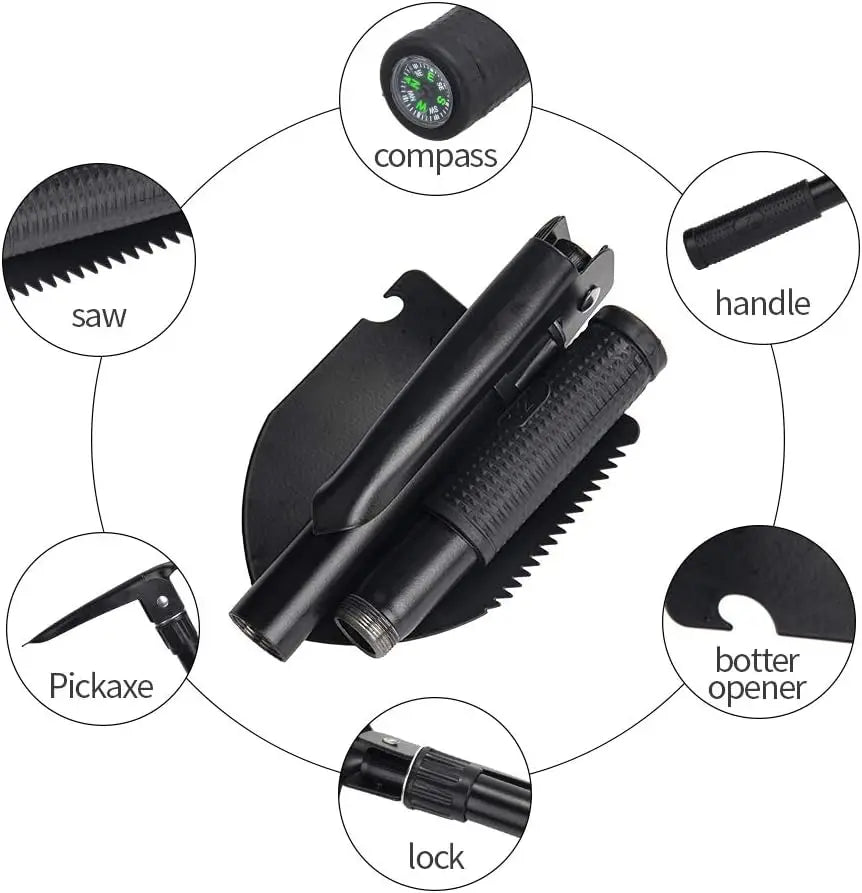Military Small Folding Camping Shovel, Mini Compact Pickaxe with Carrying Pouch for Gardening, Off Road, Hunting, Car Emergency