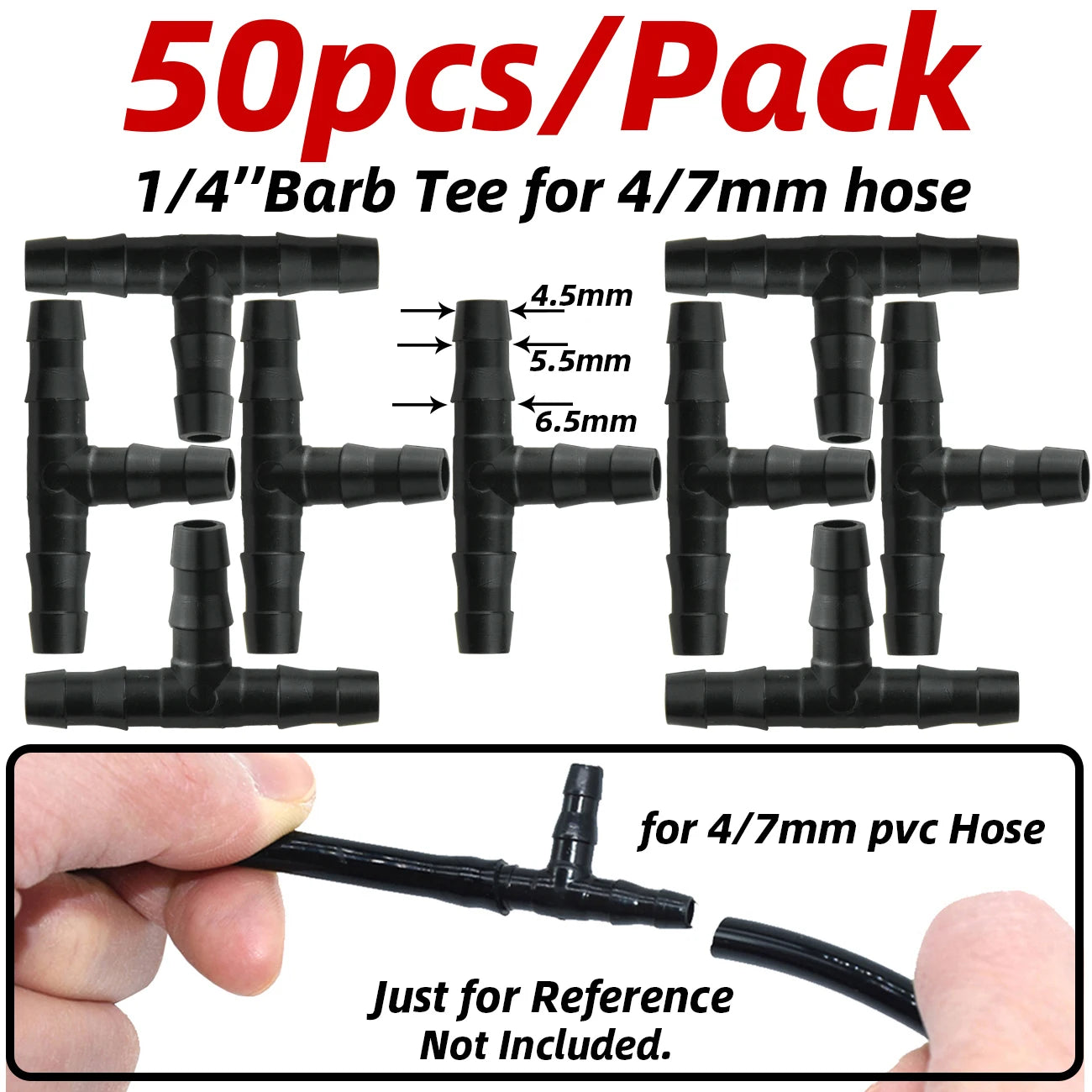50pcs Barbed Connectors Irrigation Fittings Drip Irrigation Barbed Connectors 4/7mm Tubing Fittings for Flower Pot Garden Lawn 5