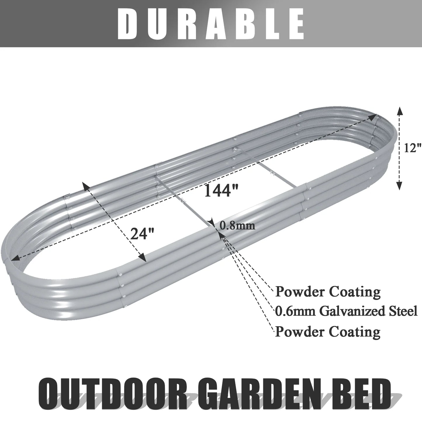 12x2x1FT Galvanized Raised Garden Bed Outdoor Planter Box for Vegetables Flowers Herbs Fruits, Easy Setup