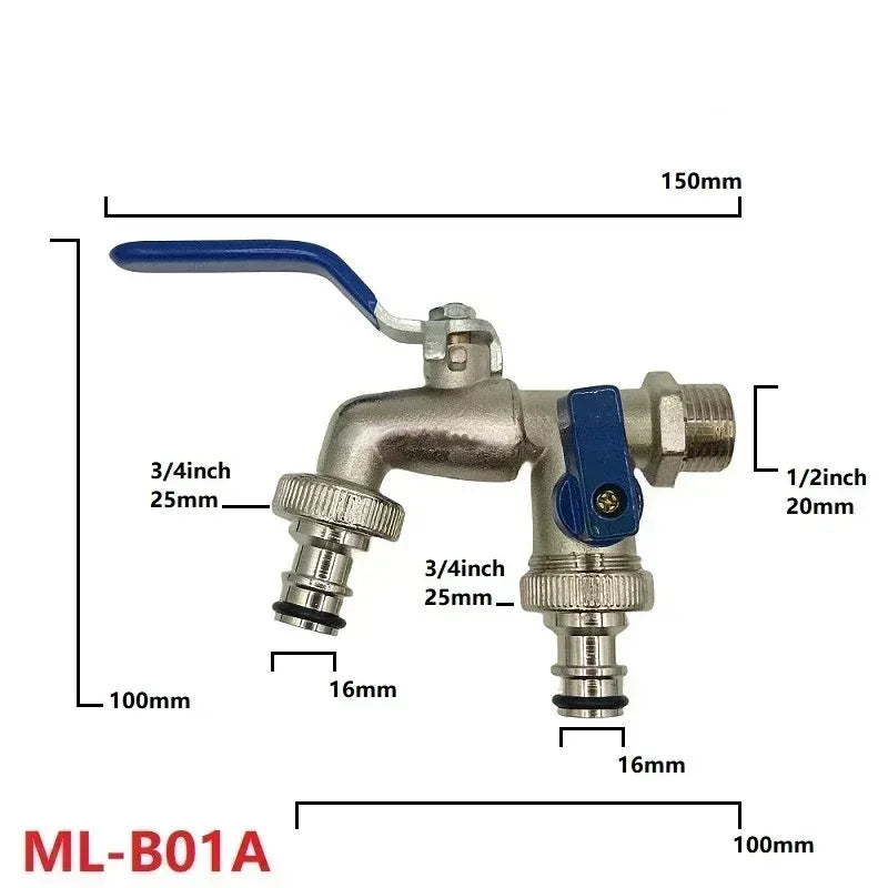 1/2''Zinc Alloy Faucet Water Splitter Water Connection Adapter Outdoor Switch Garden Irrigation Pipe Connector Faucet